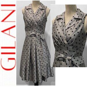 Gilani Polka Dot Dress in Silver, Size Medium, Sleeveless with Belt